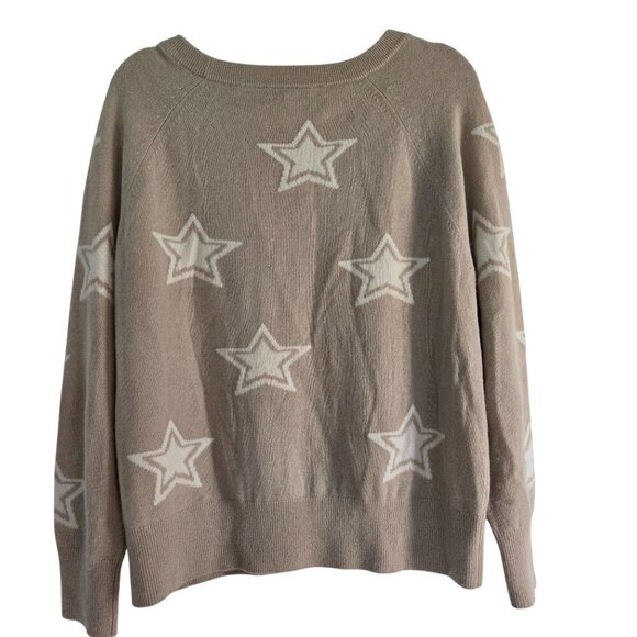 White + Warren Star Intarsia 100% Cashmere Crewneck Pullover Sweater Size L - Picture 3 of 7